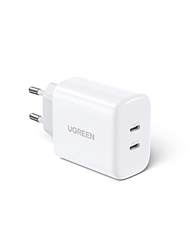 UGREEN 40W USB C Ladegerät doppelt USB C Netzteil USB C Netzstecker unterstützt 20W kompatibel mit iPhone 14, 13, 13 Pro Max, 12, 12 Mini, iPad Pro, Galaxy S22 S21, Redmi Note 11, Poco Serie usw