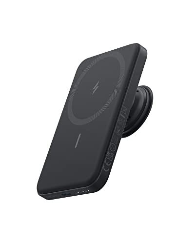 Anker 622 Magnetische Powerbank (MagGo mit Popsocket), 5.000mAh Magnetischer externer Akku mit austauschbarem PopGrip und Halterung, USB-C für iPhone 14/13 / 12, Schwarz