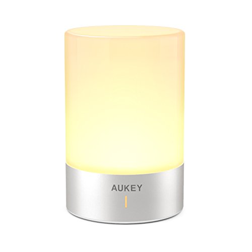 AUKEY Nachttischlampe Wiederaufladbare LED Tischlampe Dimmbar Warmes Licht und RGB-Farbwechselmodus Touchbedienung Lampe für Schlafzimmer