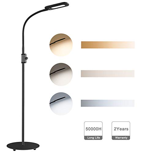 AUKEY LED Stehlampe, 3 Farbtemperaturen & Dimmbare Helligkeitsstufen, Augenschonende Moderne Standleuchte für Wohnzimmer, Schlafzimmer und Büro, schwarz