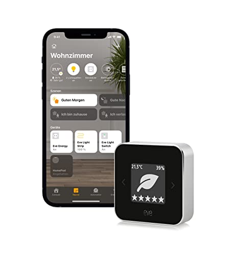 Eve Room – Raumklima- & Luftqualitäts-Monitor für saubere und gesunde Luft, misst Schadstoffkonzentration, Temperatur und Luftfeuchtigkeit, gesund leben, Apple Home, Thread
