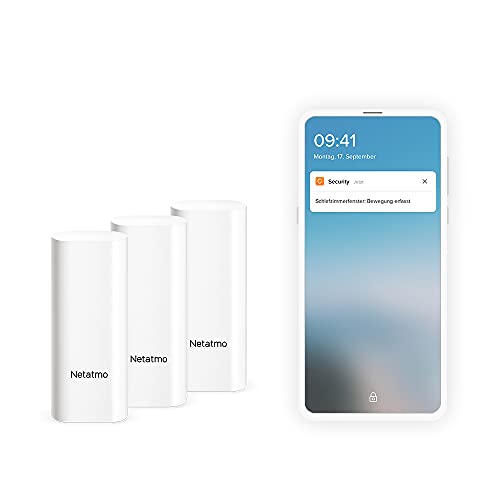 Netatmo Smarte Tür- und Fenstersensoren, Drahtlos, 1 Stück, 3er Pack, Mit intelligenter Schwingungserkennung, Mehrfarbig, Einheitsgröß - DTG-DE