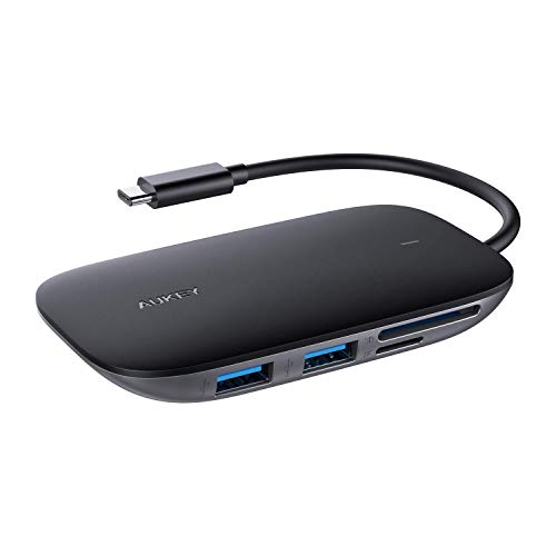 AUKEY USB C Hub 7 in 1 mit 3 USB 3.0 Anschlüssen, SD & MicroSD Kartensteckplätzen, HDMI Anschluss und USB PD Schnelllade Port USB C Adapter Kompatibel mit MacBook Pro, Dell XPS 15 und Weiteren Geräten