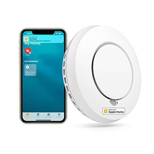 Smart Rauchmelder Vernetzt Feuermelder Meross funktioniert mit Apple HomeKit Schlafzimmertauglich Brandmelder mit Stummschaltung und Selbsttest Funktion Geprüft nach DIN EN 14604(Hub benötig)