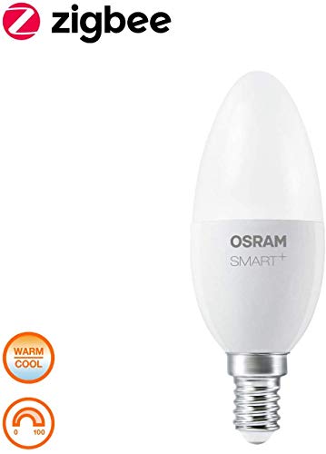 OSRAM Smart+ LED, ZigBee Lampe mit E14 Sockel, warmweiß bis tageslicht (2000K - 6500K), dimmbar, Direkt kompatibel mit Echo Plus und Echo Show (2. Gen.), Kompatibel mit Philips Hue Bridge