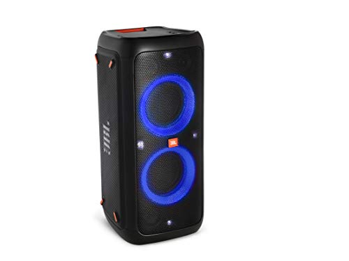 JBL PartyBox 300 in Schwarz – Tragbarer Bluetooth Party-Lautsprecher mit Lichteffekten – Spritzwassergeschützte, mobile Musikbox mit Akku