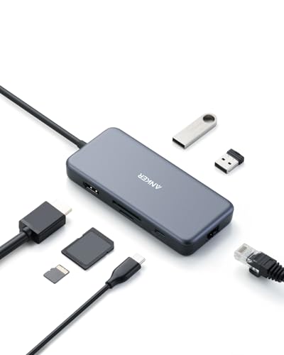 Anker USB C Hub, 7 in 1 PowerExpand+ Adapter mit 4K HDMI, 60W Power Delivery, 1GBPS Ethernet, 2 USB 3.0 Ports und SD/microSD Speicherkartenleser, für MacBook Pro 2020/2019 / 2018, Chromebook, XPS