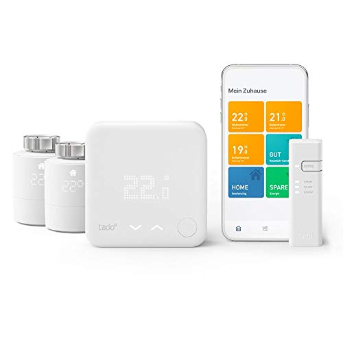 tado° Smartes Thermostat (Verkabelt) - Starter Kit V3+ mit 2 Smarten Heizkörper-Thermostaten für Multi-Room Control, Einfach selbst zu installieren, Designed in Germany