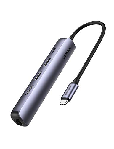UGREEN USB C Hub USB C Ethernet Adapter mit 4K HDMI, 100W Power Delivery, 2 USB 3.0, RJ45 LAN kompatibel mit iPad Air 4, iPad Pro 2018/2020, MacBook Air 2020, Surface Pro 7, Surface Go, usw.