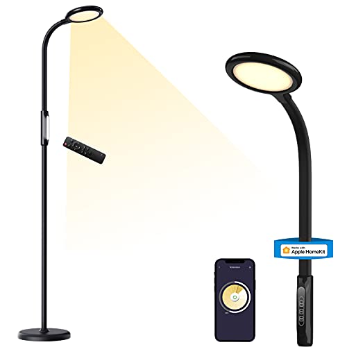 meross Smarte Dimmbare LED Stehlampe mit Sprachsteuerung, App Steuerung, Fernbedienung, 3-in-1 Stehleuchte für Wohnzimmer, Schlafzimmer, kompatibel mit HomeKit, Alexa, Google und SmartThings, Schwarz
