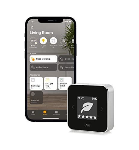 Eve Room - Raumluft-Qualitätssensor zum Kontrollieren von Luftqualität (VOC), Temperatur & Luftfeuchtigkeit, Apple HomeKit, Bluetooth, Thread