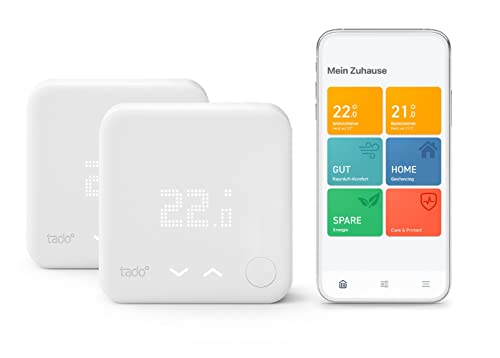 tado° Starter Kit V3+ für Fußbodenheizungen (mit 2 Smarten Thermostaten zur Steuerung von zwei Räumen), einfach selbst zu installieren, kompatibel mit Alexa, Siri & Google Assistant