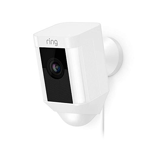Ring Spotlight Cam Wired | Überwachungskamera für aussen mit HDR-Video, WLAN, 3D-Bewegungserfassung, Kamera funktioniert mit Alexa | festverdrahtete Sicherheitskamera mit LED und Sirene | Weiß