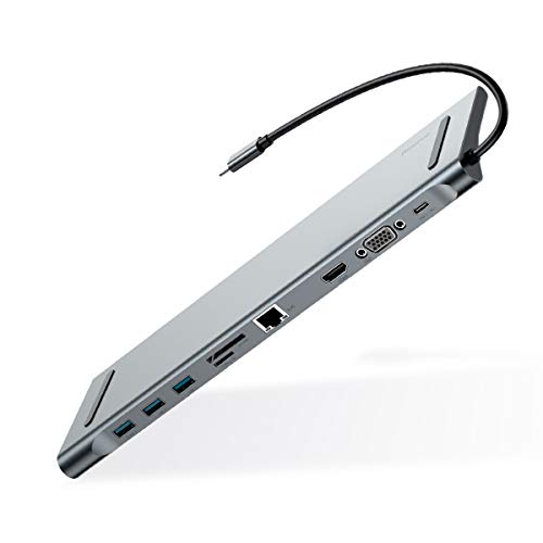 Baseus 10-in-1 USB C Hub Adapter, Aluminium Typ C Laptop Dockingstation mit Gigabit Ethernet, USB-C Stromversorgung, 3 USB 3.0, 4K HDMI, VGA, Audio Mic Port, SD/TF Kartenleser für MacBook Pro usw.