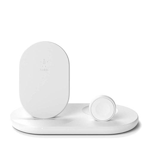 Belkin drahtloses 3-in-1 Ladegerät (kabellose 7,5-W-Ladestation für iPhone, Apple Watch und AirPods) – Ladedock, Ladestation, Ladestände – Weiß