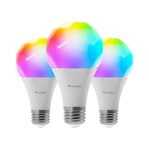 Nanoleaf Essentials Glühbirne, 3 Smarten RGBW E27 LED Lampen - Thread & Bluetooth 16 Mio. Farben LED Lampen, Musik und Bildschirm Sync, Funktioniert mit Google Home Apple, für Deko und Gaming