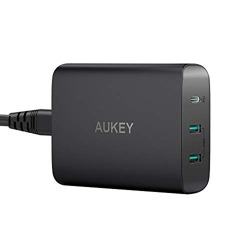 USB C Ladegerät AUKEY 72W 3-Port-Schnellladegerät mit 60W Power Delivery 3.0 Ultrakompakter PD Adapter für MacBook Pro, Dell XPS, iPhone 11 Pro Max SE, Galaxy S10 iPad Pro AirPods Pro Pixel 4XL Switch