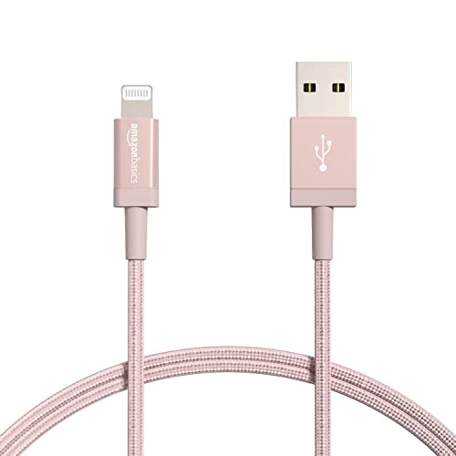 Amazon Basics Verbindungskabel Lightning auf USB-A, Nylon-umflochten, MFi-zertifiziertes Ladekabel für iPhone, Rotgold, 0.9 m, 2 Stück