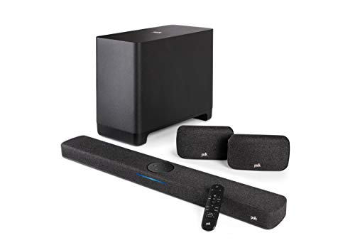 Polk Audio React 5.1 Surround System, Heimkino Soundbar mit Alexa Built-in mit kabellosem Subwoofer und Surround-Lautsprechern