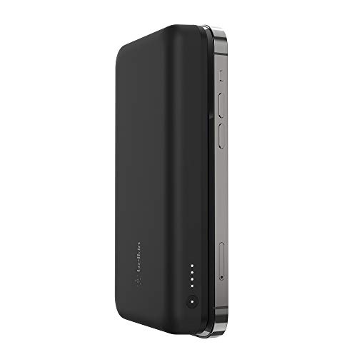 Belkin magnetische drahtlose Powerbank 10K (portables Ladegerät kompatibel mit MagSafe für iPhone 12-Modelle, drahtloses Laden mit 7,5 W, 18-W-USB-C PD-Ein/Ausgang, mit USB-C/USB-C-Kabel) – Schwarz