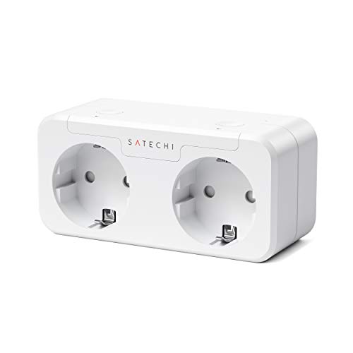 Satechi Duale Smart-Steckdose mit Leistungsüberwachung in Echtzeit - Wi-Fi Smart Stecker 2.4Ghz-fähig - kompatibel mit Apple HomeKit (EU, Weiß)