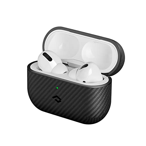 PITAKA Hülle für AirPods Pro Magnetische Schutzhülle Kompatibel mit MagSafe mit Rundumschutz aus 600D Aramidfaser Leicht und Stoßfest [MagEZ Case] Schwarz