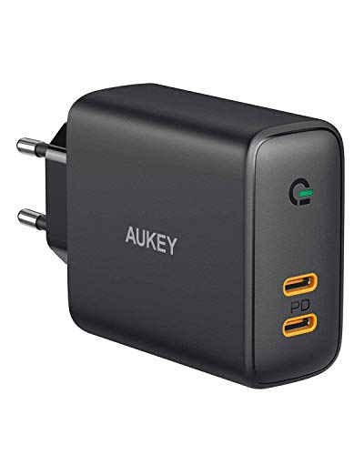 AUKEY USB C Power Delivery Ladegerät mit Dynamic Detect, 2 Port Ladestecker mit 36W Typ-C Wandladegerät für iPhone 11 Pro Max, Samsung S10, Google Pixel 3 XL, Xiaomi, MacBook Air, Airpods Pro (Black)
