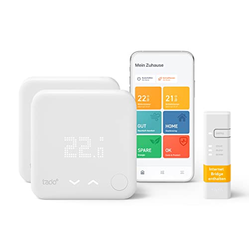 tado° smart home Thermostat Fußbodenheizung - Wifi Starter Kit V3+ inkl. 2x Thermostat für Heizung - digitale Heizungssteuerung per App - Einfache Installation - Heizkosten sparen