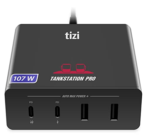 tizi Tankstation Pro (107W) - 2X USB-C, 2X USB-A, 2 USB-C PD Ports (96W & 30W) 2 USB-A Ports (12W) - 107W Netzteil mit GAN Power Delivery, kompatibel mit Apple MacBook Pro, iPad, iPhone