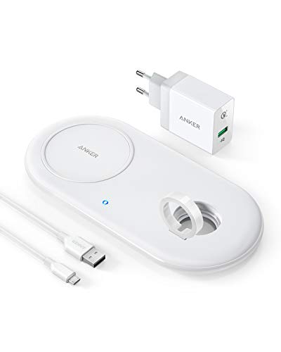 Anker PowerWave+ Ladepad mit Ladedock für Deine Watch, Qi-zertifiziertes 2-in-1 Ladepad mit Ladedock, für Apple Watch 5, Schnelles Laden mit iPhone 14/14 Pro/ 14 Pro Max/13, AirPods Pro 2