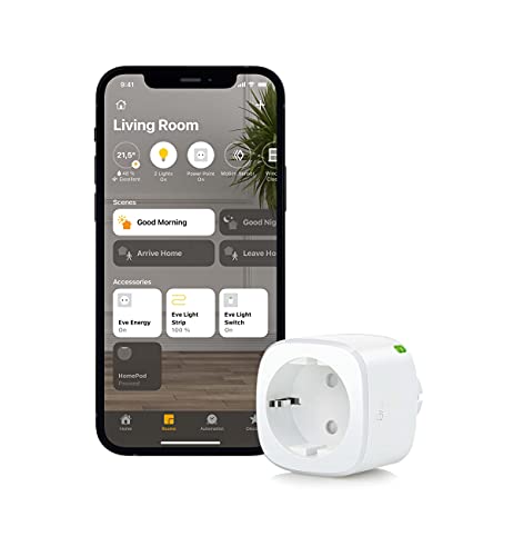 Eve Energy - Smarte Steckdose, misst Stromverbrauch, schaltet Geräte EIN/aus, Siri-Sprachsteuerung, Zeitschaltuhr, Fernzugriff, Keine Bridge nötig, TÜV-Zertifiziert, Bluetooth, Thread, Apple HomeKit