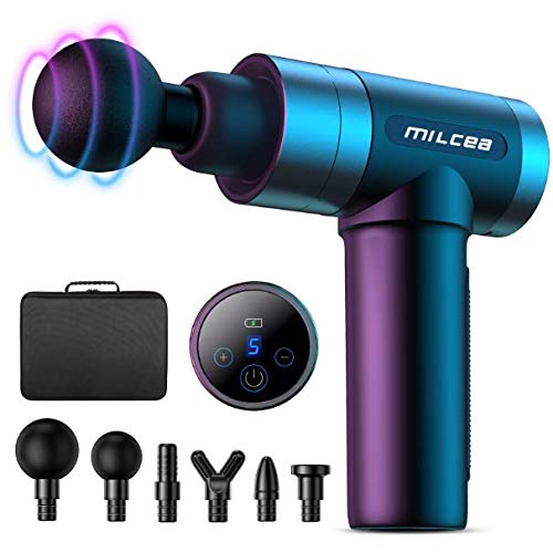 MILcea massagepistole, massagegerät mit 5 Geschwindigkeiten, LED-Anzeige-Touchscreen Massage Gun, elektrisches Handmassagegerät mit Massageköpfen für Nacken Schulter Rücken