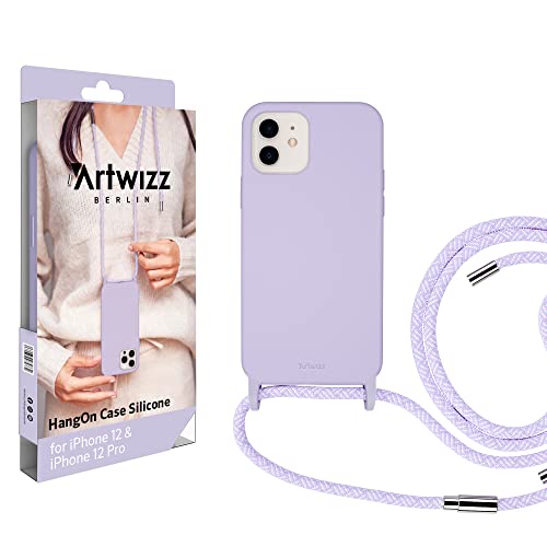 Artwizz HangOn Case geeignet für iPhone 12/12 PRO (6.1') - Elastische Schutzhülle aus Silikon als Handykette zum Umhängen mit Band - Purple Sky