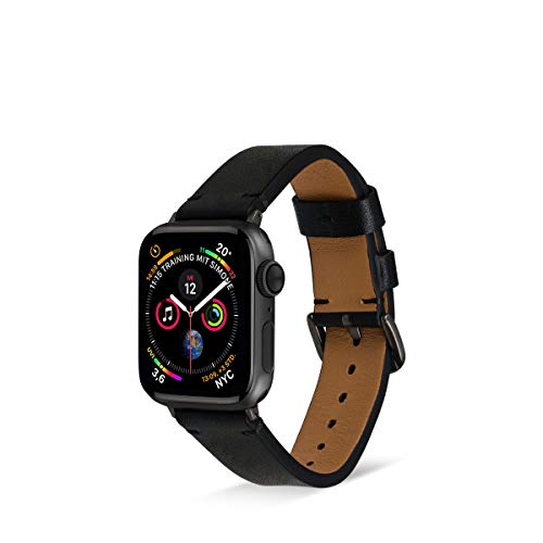 Artwizz WatchBand Leather kompatibel mit Apple Watch Series 1-11, SE, Ultra [49mm, 46mm, 45mm, 44mm, 42mm] - Verstellbares Premium Leder-Ersatzarmband mit Adapter, Schwarz