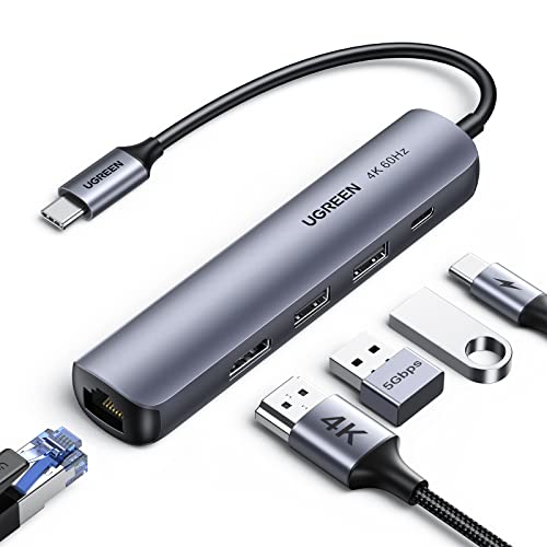 UGREEN USB C Hub Ethernet HDMI 4K 60Hz USB C Dock mit LAN, 100W PD, HDMI, 2 USB 3.0 USB C Adapter kompatibel mit Surface Pro/Go, MacBook Pro/Air, iPad Pro/Air, Galaxy tab S8/S7, Galaxy S23/S22 usw.
