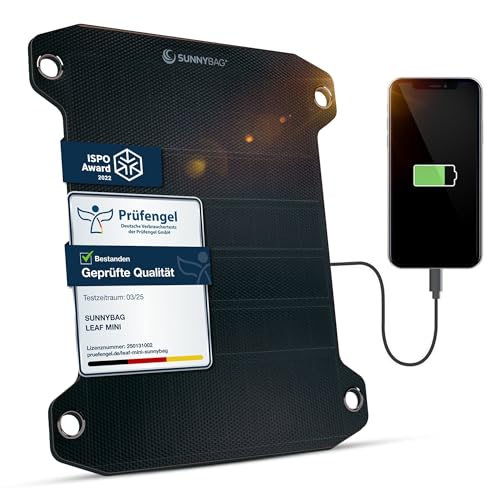 Sunnybag Leaf PRO | 7,5 Watt Tragbares Solarpanel | Leicht, effizient, wasserfest | Flexibles Solarladegerät mit USB-Anschluss für Handy, Smartphone, Powerbank | Ideal für Wandern, Camping, Outdoor