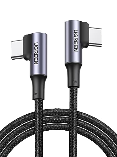 UGREEN USB C USB C Ladekabel 100W Doppelte Winkelstecker PD 3.0 PPS USB-C Kabel 90 Grad 5A/20V kompatibel mit iPhone 15 Pro Max, M2 MacBook Pro/Air iPad Pro 2021 iPad Air 5 Galaxy S24 A54 usw. (0.5m)