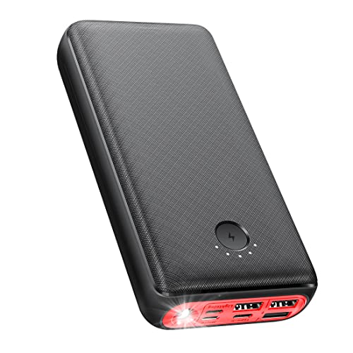 JIGA Powerbank 30000mAh Externer Akku Tragbares Ladegerät USB C Power Bank mit Taschenlampe, 3 Eingängen und 3 Ausgängen Handy-Ladegerät Akku Kompatibel mit iPhone, Samsung, Huawei, iPad usw