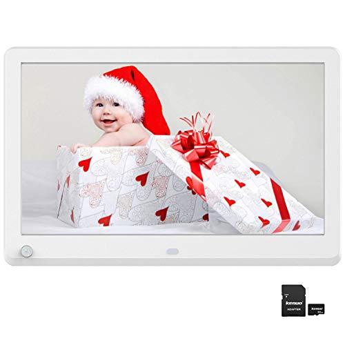 Digitaler Bilderrahmen, Elektronischer Fotorahmen 12 Zoll 1920 * 1080 HD IPS Display mit Bewegungssensor Kalender/Alarm/Foto/Musik/Video Player/automatisch drehen/Auto on/Off Timer mit 32GB SD, Weiß