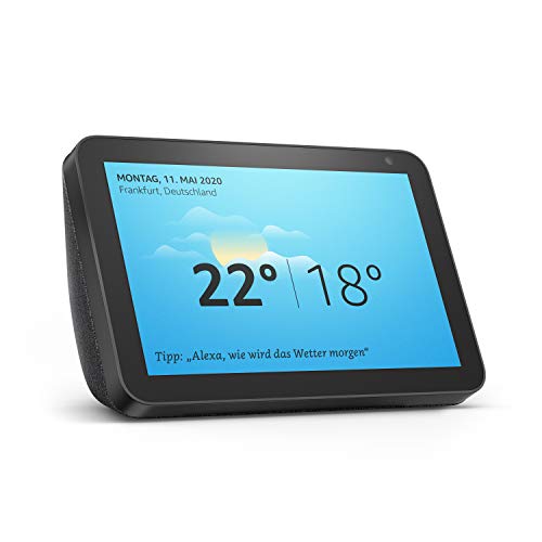 Wir stellen vor: Echo Show 8 | Smart Display mit 8 Zoll großem HD-Bildschirm und Alexa, Anthrazit Stoff