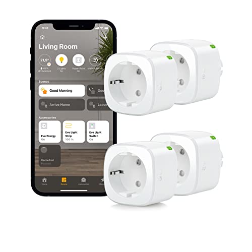 Eve Energy 4er-Pack, Smarte schaltbare Steckdose, TÜV-zertifiziert, Verbrauchsmessung, Zeitpläne, Apple HomeKit, Bluetooth, Thread