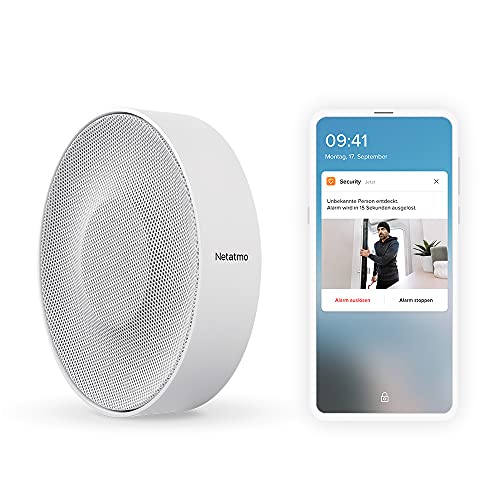 Netatmo Smarte Innen-Alarmsirene, Drahtlos, WLAN, 110 dB, Automatische Aktivierung/Deaktivierung, Kein Abonnement, Batterie, Zubehor - NIS01-DE