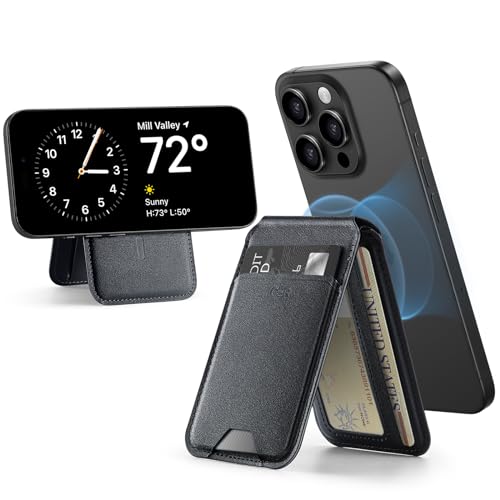 ESR Magnetisches Wallet (HaloLock), kompatibel mit MagSafe Wallet, für iPhone Wallet mit Ständer, für iPhone 16/15/14/13/12-Serie, Nicht für iPhone 13/12 Mini, 3 Kartenhalter, veganes Leder, Schwarz
