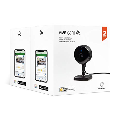 Eve Cam 2er Pack - Smarte Innenkamera, 100% Privatsphäre, HomeKit Secure Video, Mitteilung auf iPhone, iPad, Apple Watch, Bewegungsmelder, Mikro & Speaker, Mensch/Tier-Erkennung, schwarz