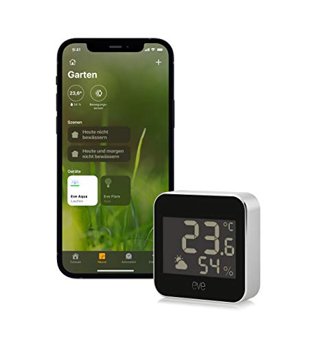 Eve Weather (Apple Home) – Smarte Wetterstation, digitales Thermometer & Hygrometer mit Wettertrend-Anzeige, Luftfeuchtigkeit und Luftdruck, IPX4-Wasserbeständigkeit, Display, kabellos, Thread