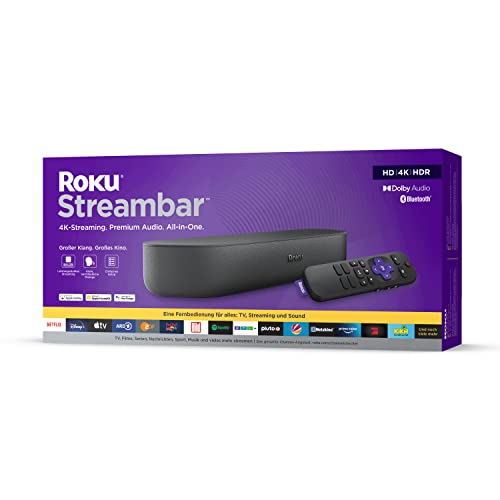 Roku Streambar | 4K/HDR Streaming Media Player und Soundbar in einem | Funktioniert nur in Deutschland | Bluetooth | mit Fernseher, Schwarz