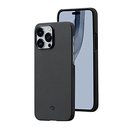pitaka Ultradünne Hülle für iPhone 14 Pro Kompatibel mit Magsafe aus 600D Aramidfaser Magnetische Schutzhülle mit Kameraschutz Kratzfeste Handyhülle Minimalismus [MagEZ Case 3] Schwarz/Grau