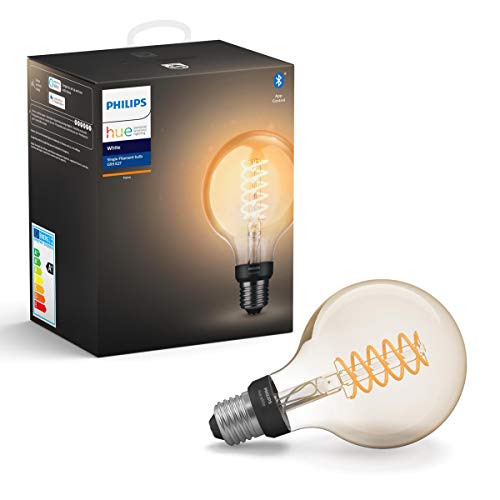 Philips Hue White Filament E27 LED Globe, dimmbar, Vintage Design, warmweißes Licht, steuerbar via App, kompatibel mit Amazon Alexa (Echo, Echo Dot)