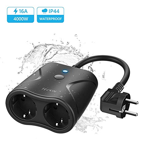 WLAN Steckdose Outdoor TECKIN 16A 4000W Wasserdicht Außensteckdose mit 2 Ausgänge mit App Fernsteuerung Smart Home Intelligente Wi-Fi Outlet Kompatibel mit Amazon Alexa, Google Home und IFTTT