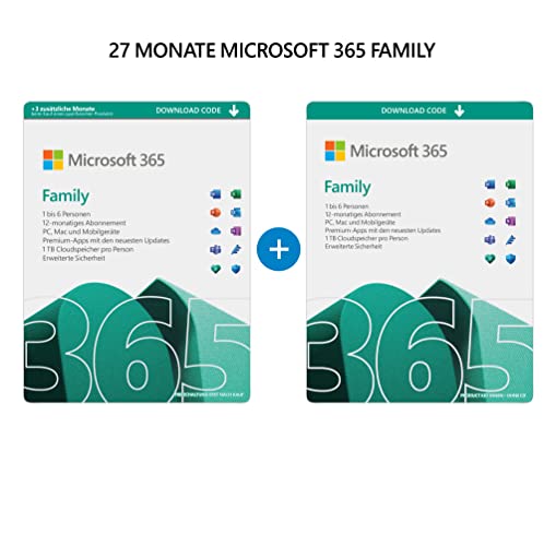 Microsoft 365 Family 27 Monate Abonnement (inkl. Microsoft Defender) | 6 Nutzer | Mehrere PCs/Macs, Tablets und mobile Geräte | Download Code